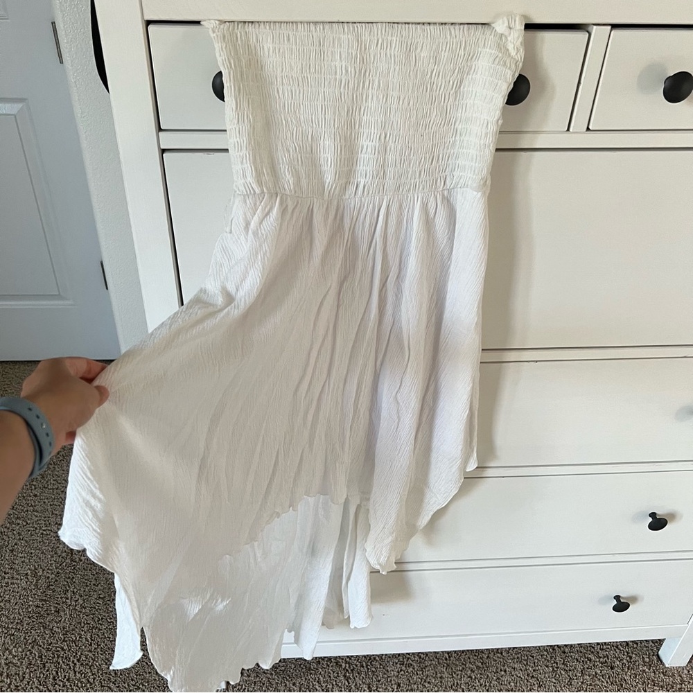 White Coquette Strapless Flowy Dress
